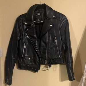 Zara Women's Black Leather Biker Jacket